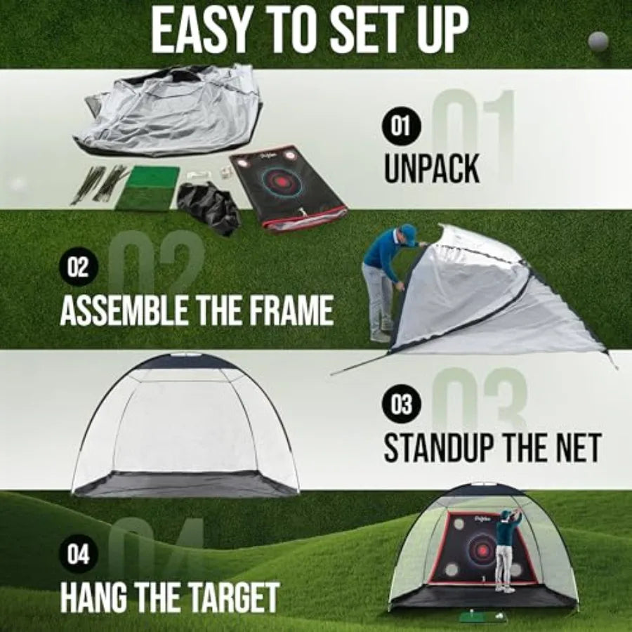 Golf Net 10x7 ft Practice Net for Backyard Driving, Indoor Hitting Net with Mat, A Great Gift for Golfers