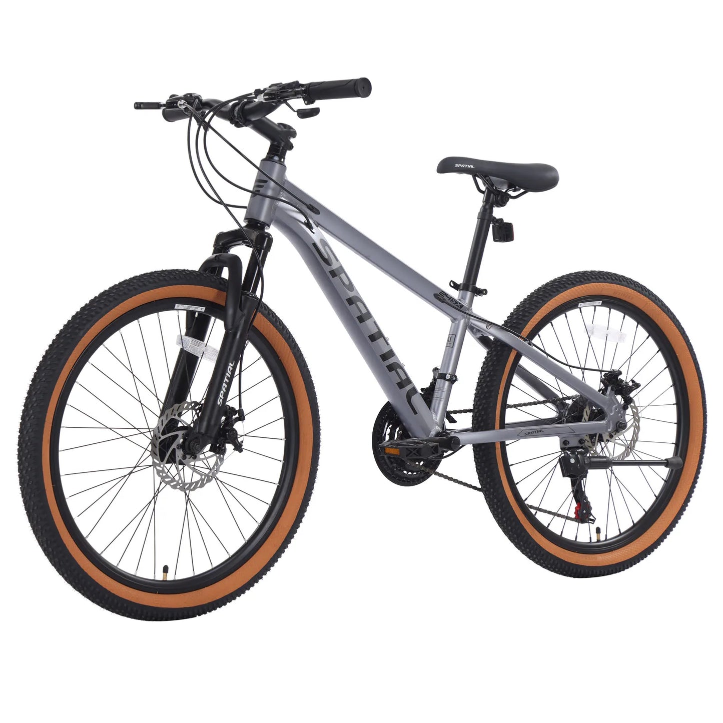 SPATIAL MT24FS 24 Inch Hardtail MTB, 21 Speed Mountain Bike, Bicycle for Teenagers and Adults, Lightweight Aluminum Frame, Suspension Fork, Front & Rear Disc Brakes