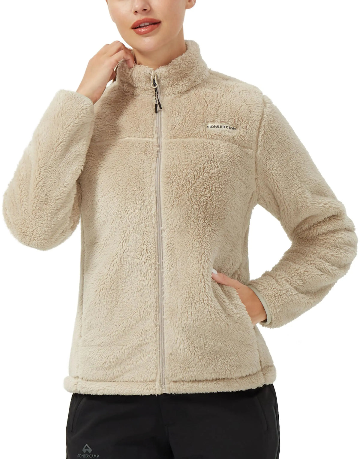Women's Fuzzy Fleece Jacket with Full Zip for Spring Fall Winter