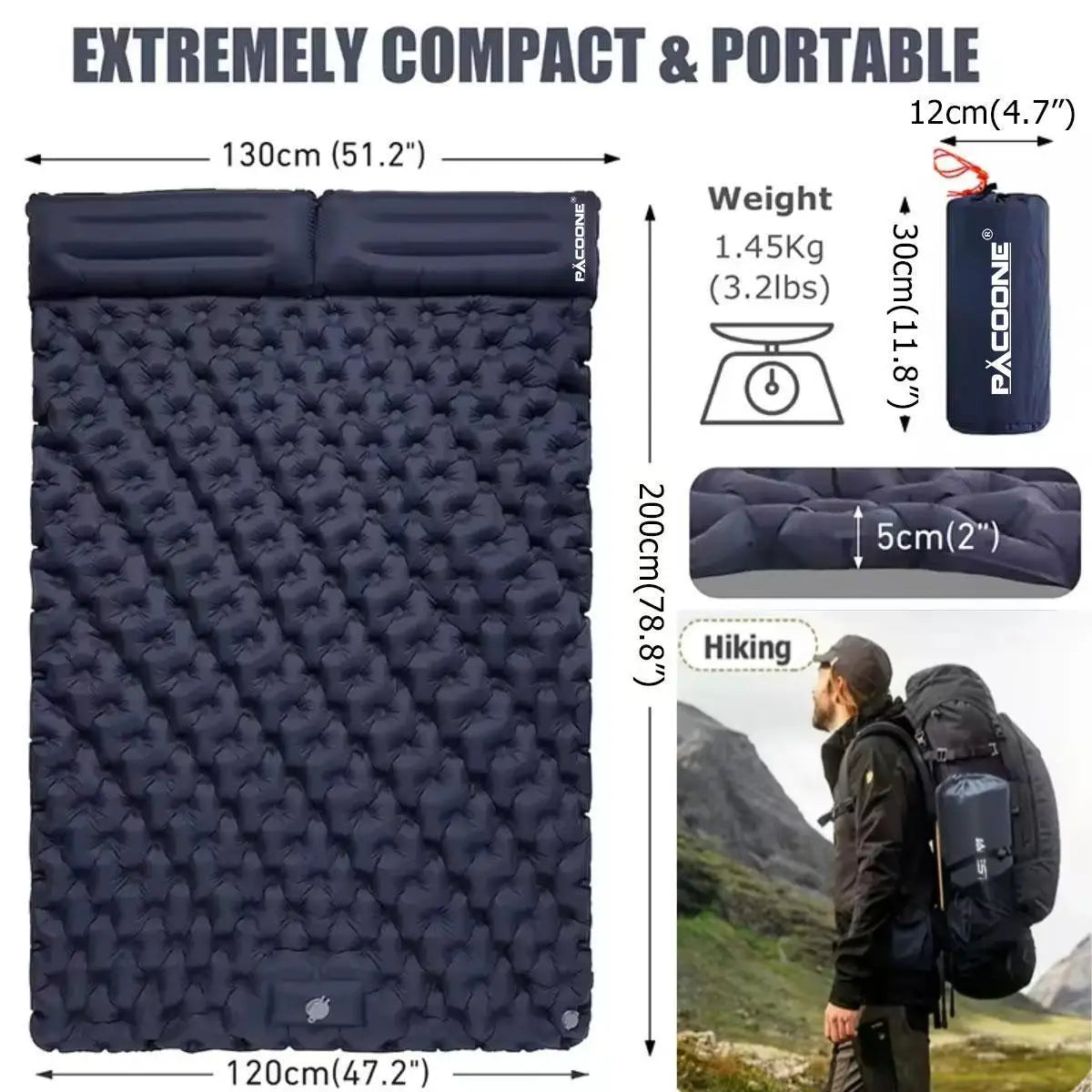 Foldable Outdoor Camping Inflatable Mattress - Warm, Ultra-Wide, Thick, Ultra-Light - Double-Use for Indoor Sleeping,