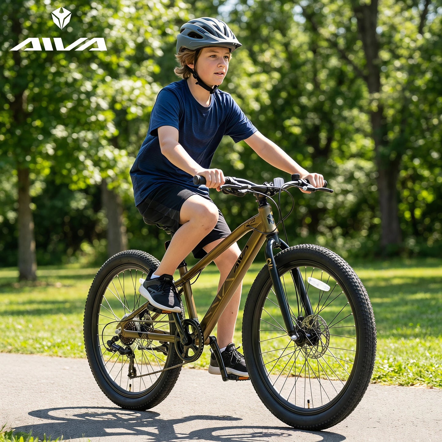 AIVA EXPLOPER24 Hardtail MTB, 7 Speed Mountain Bike, Bicycle for Teenagers and Adults, 24 Inch Wide Tires, Lightweight Aluminum Frame, Front & Rear Disc Brakes