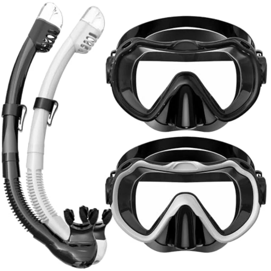 Snorkeling Gear for Adults, Snorkel Mask Set 180° Panoramic View Snorkel Gear, 100% Food-Grade Silicone Anti-Fog Anti-Leak Dry