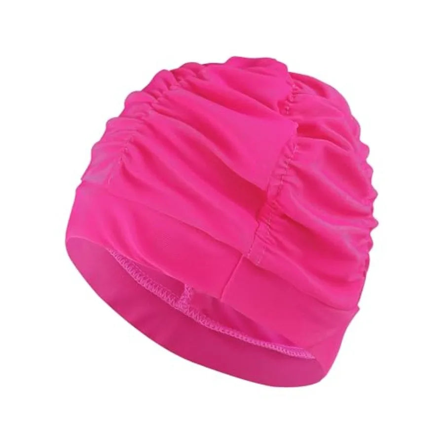 Swim Caps for Women Swimming, 1 Pcs Fabric Nylon Cloth Swim Cap, Comfort Pleated Swimming Cap for Long Hair, Not Waterproof Ela