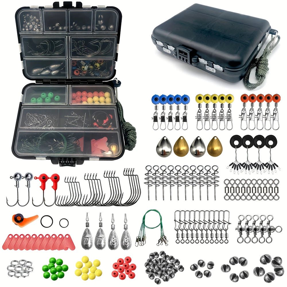187pcs Ultimate Fishing Kit Set - Complete Tackle Box with Premium Fish Hooks, Bait Parts, Sinkers, and More