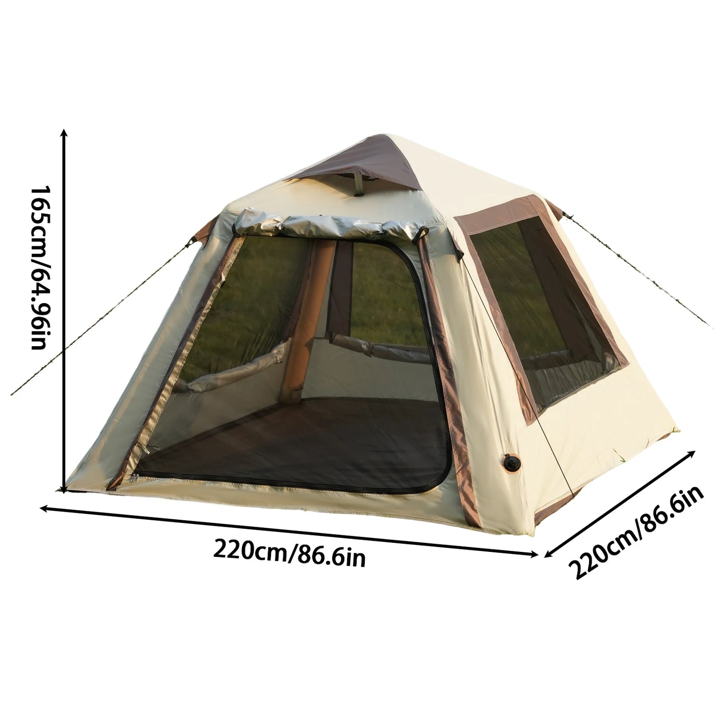 PAKICETUS Large Luxury Inflatable Glamping Tent with Manual Hand Pump, Easy Setup 4 Season Anti-Snow Spacious Family Shelter, Weatherproof Air Tent for Outdoor Camping, Backyard Party & Wilderness Adventure