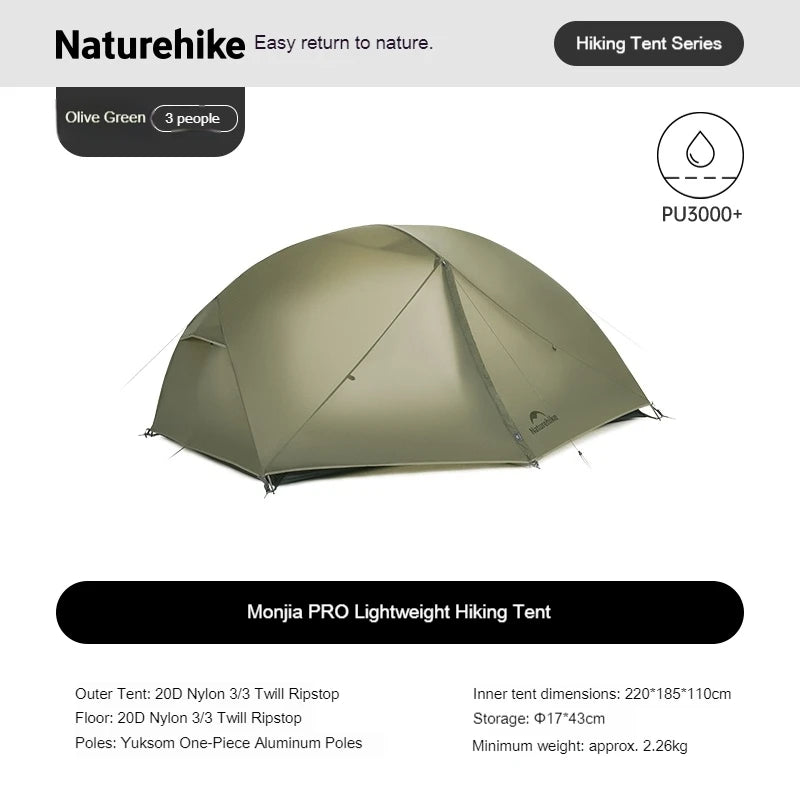 Naturehike Mongar PRO Hiking Tent 1 2 3 Person 20D Nylon Waterproof Ultralight Outdoor Camping Trekking Backpacking Shelter Tent
