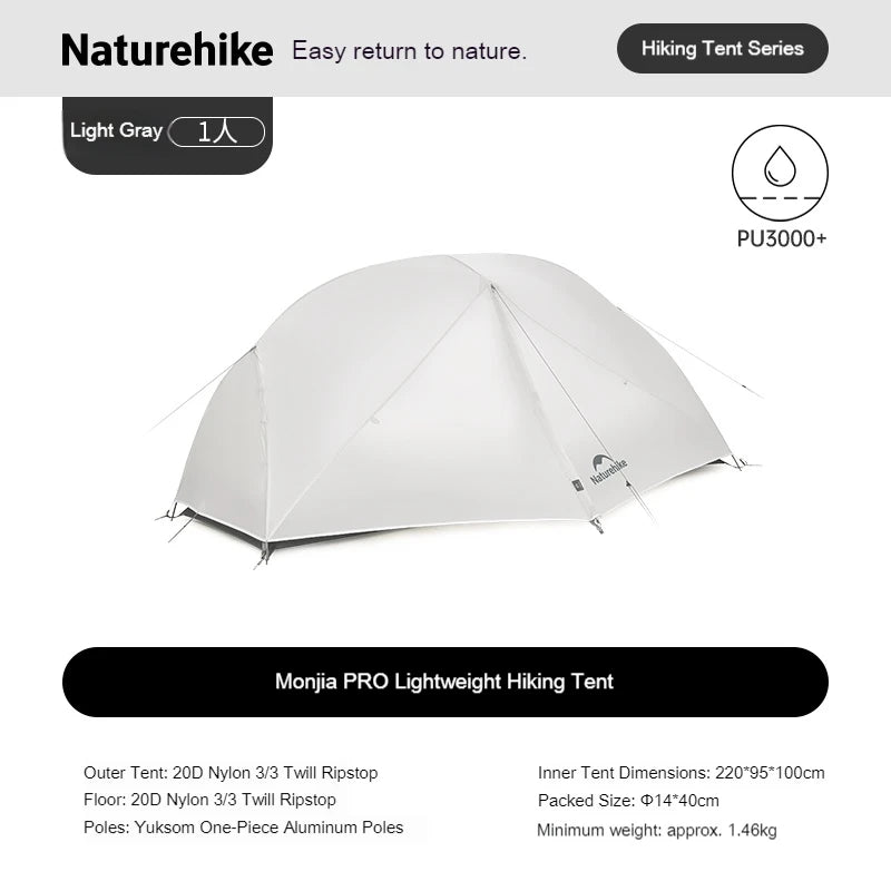 Naturehike Mongar PRO Hiking Tent 1 2 3 Person 20D Nylon Waterproof Ultralight Outdoor Camping Trekking Backpacking Shelter Tent