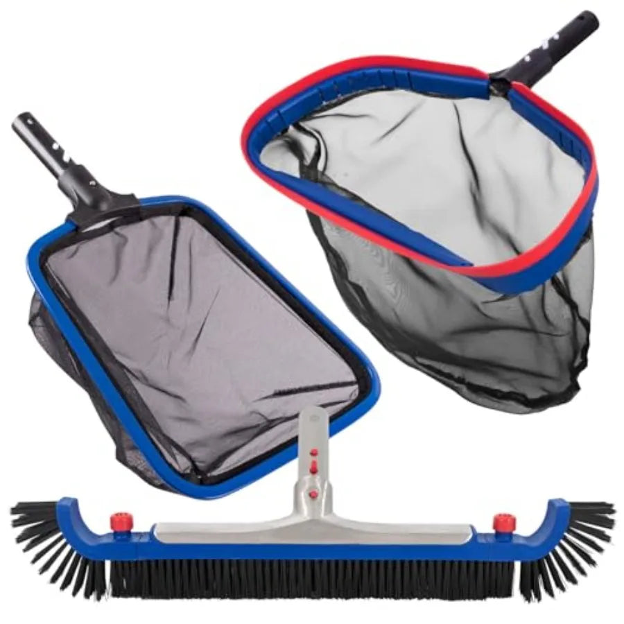 Deluxe Swimming Pool Cleaning Kit Including 20'' Pool Brush Head and Heavy Duty Pool Nets for Cleaning, 17.5''Pool Net Skimmer
