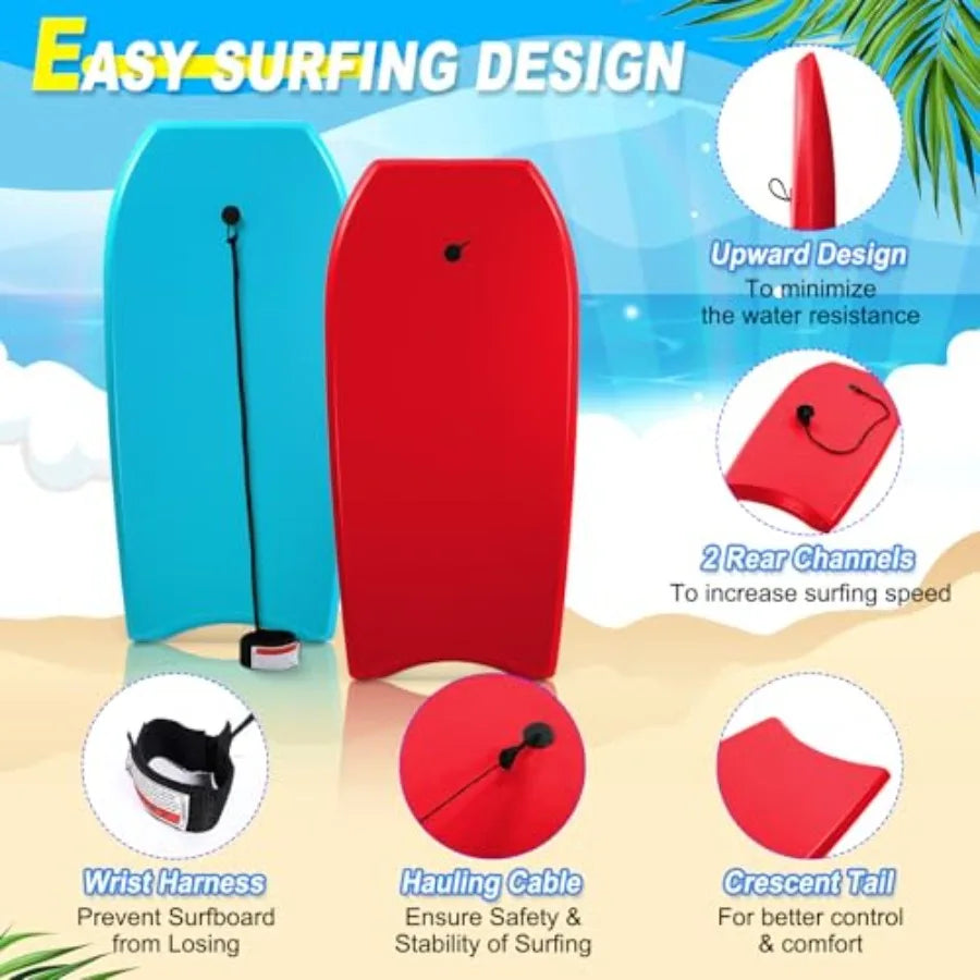 2 Pack Bodyboard for Beach Lightweight Surfboards with EPS Core Pool Skim Boards with Rope Surfing Body Board for Adults Surfing