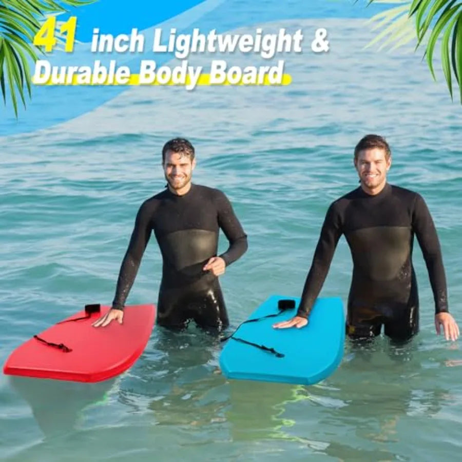 2 Pack Bodyboard for Beach Lightweight Surfboards with EPS Core Pool Skim Boards with Rope Surfing Body Board for Adults Surfing