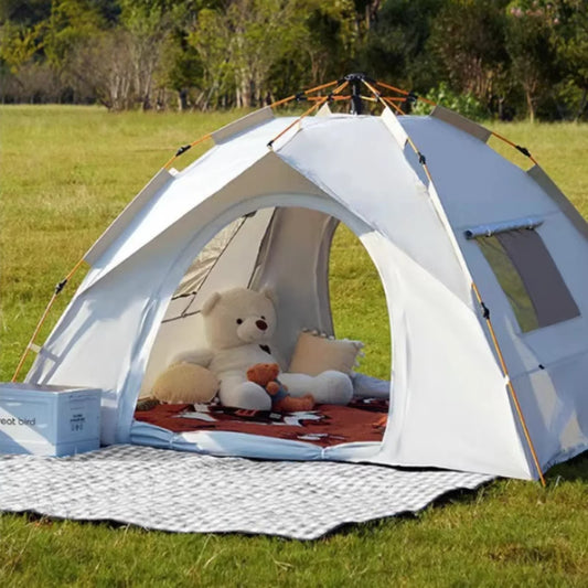2-3 Person Automatic Pop Up Tent Instant Spring Quick Setup Waterproof Oxford Cloth UPF 50 Sun Protection Breathable Mesh Window Wind Ropes Ground Nails Compact Fold Portable Outdoor Shelter For Backyard Festival Beach Campin
