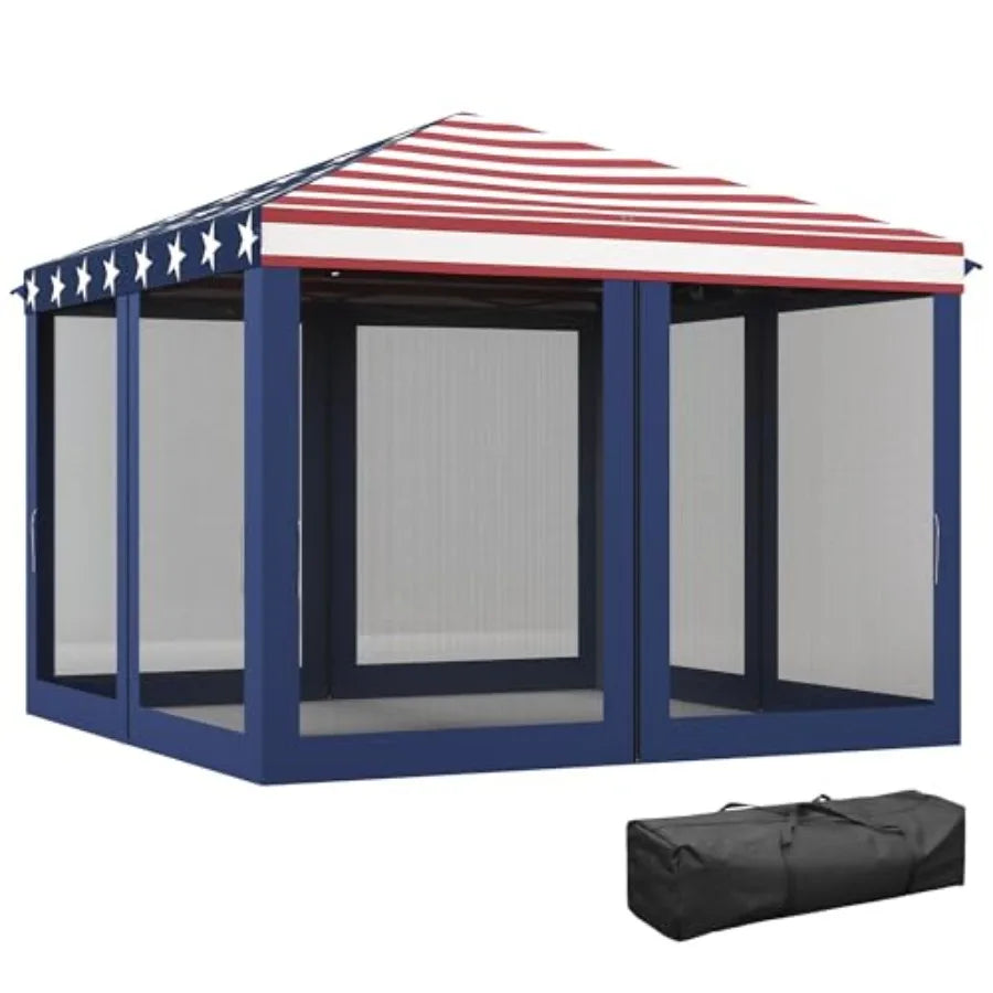 Outdoor 10' x 10' pop-up canopy tent with mesh netting, polyester fabric, beige, instant setup and height adjustable
