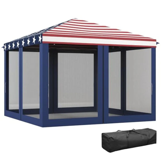 Outdoor 10' x 10' pop-up canopy tent with mesh netting, polyester fabric, beige, instant setup and height adjustable