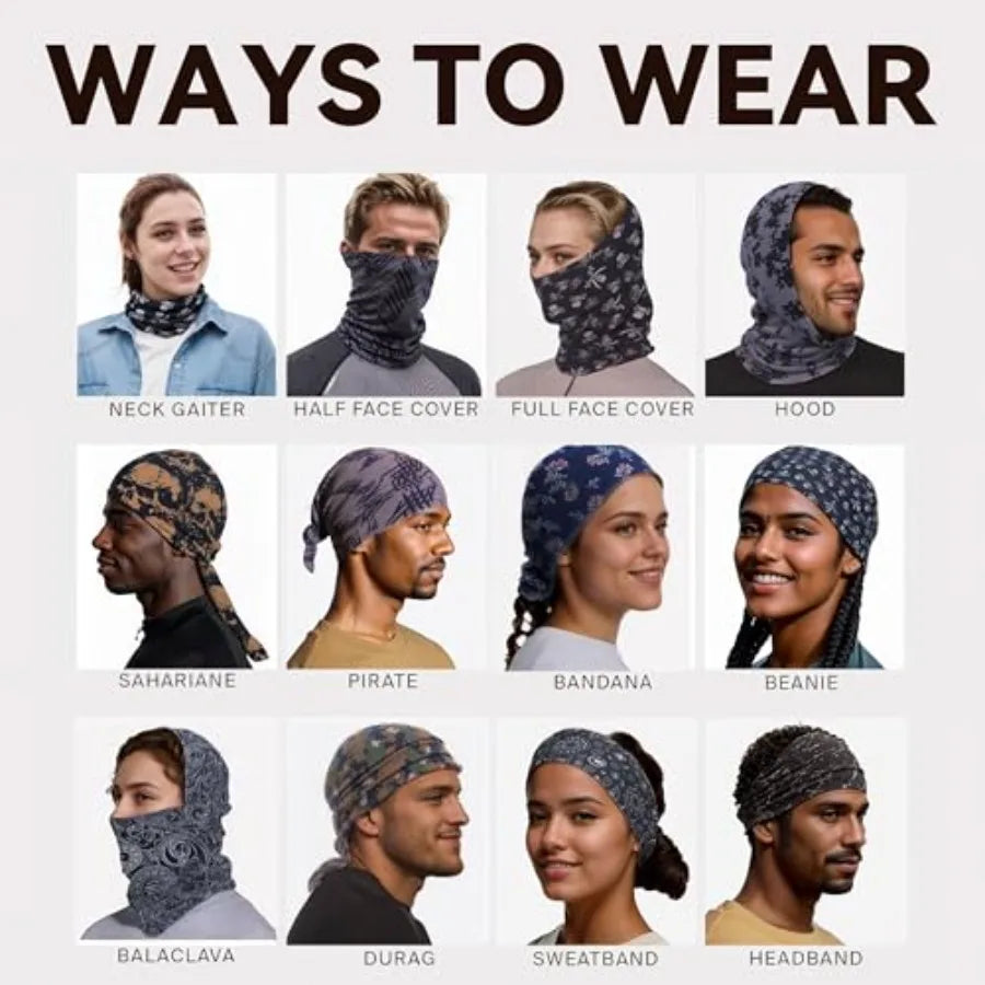 6-Pack Balaclava Face Mask for Men and Women - UV Protection Neck Gaiter, Multi-Use Cycling Mask and Breathable Headband