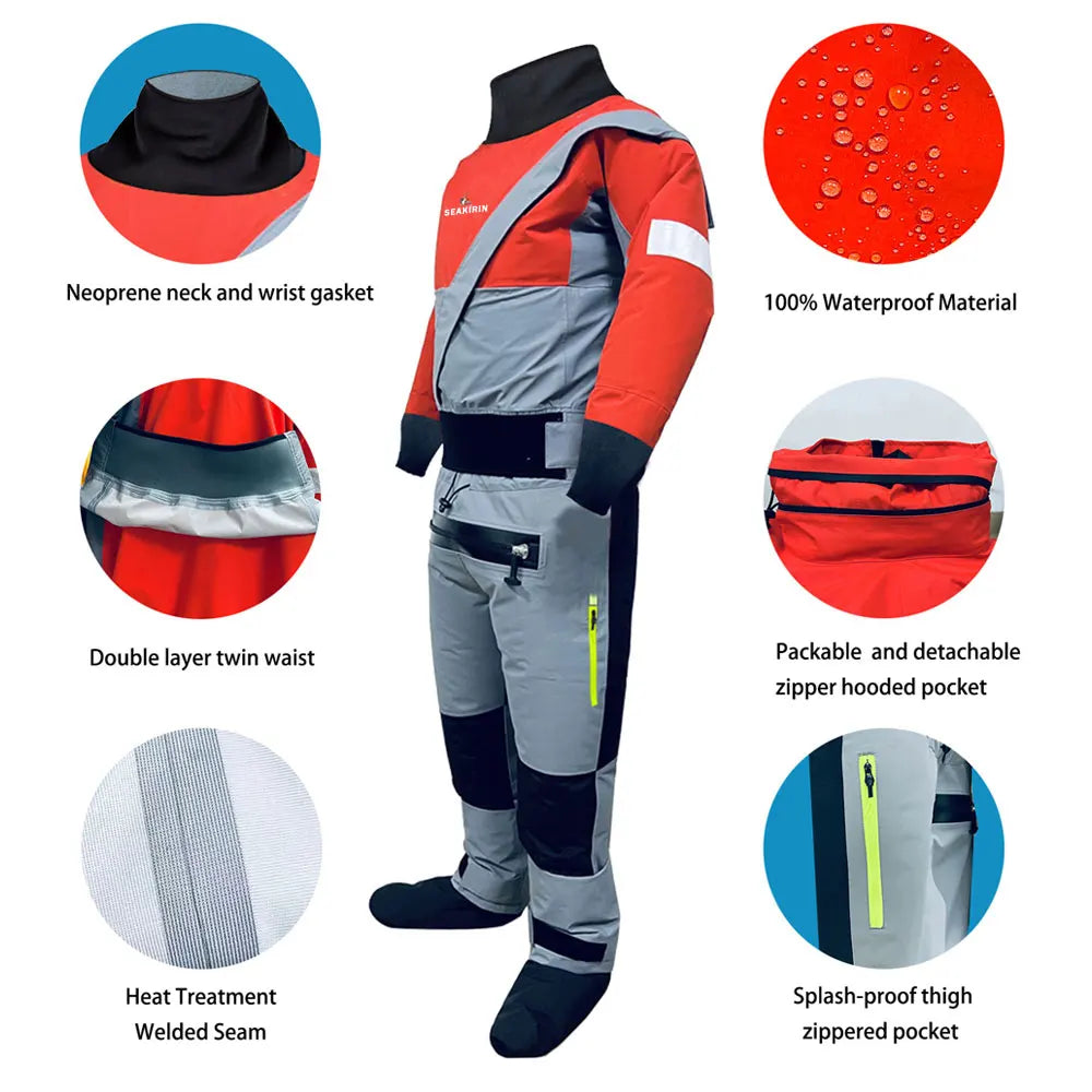 3-Ply Men's Semi-Dry Suit Breathable Warm Paddling Drysuit Wetsuit for Kids to Adult Angler Kayak Fishing ATV&UTV Riders Clothing