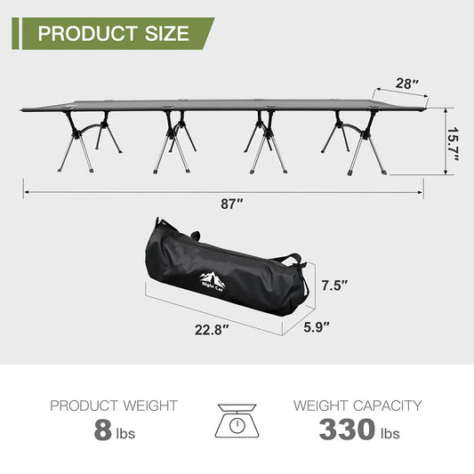 Night Cat Camping Cot Bed - Portable Folding Sleeping Cots for Adults 1-Person Outdoor Elevated Off-Ground Beds Easy Set-up Army Sleeping Bed
