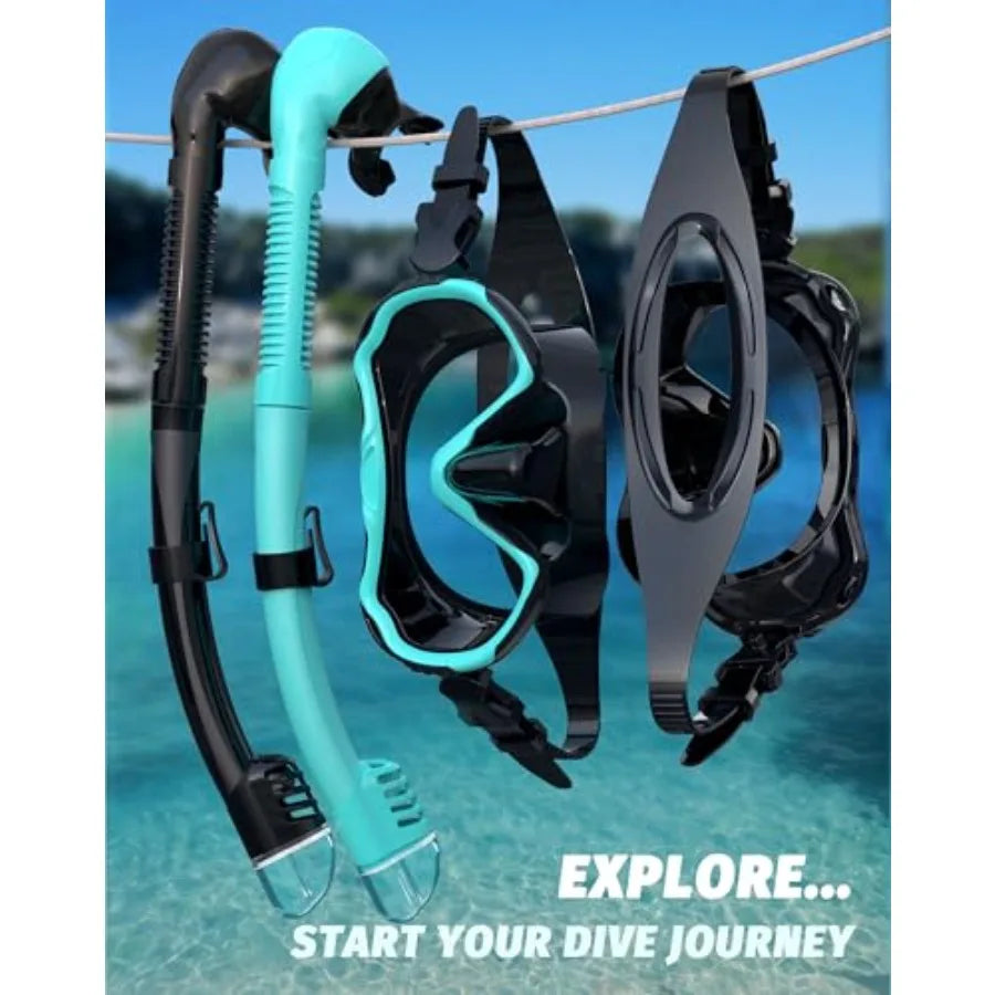 Snorkeling Gear for Adults, Snorkel Mask Set 180° Panoramic View Snorkel Gear, 100% Food-Grade Silicone Anti-Fog Anti-Leak Dry