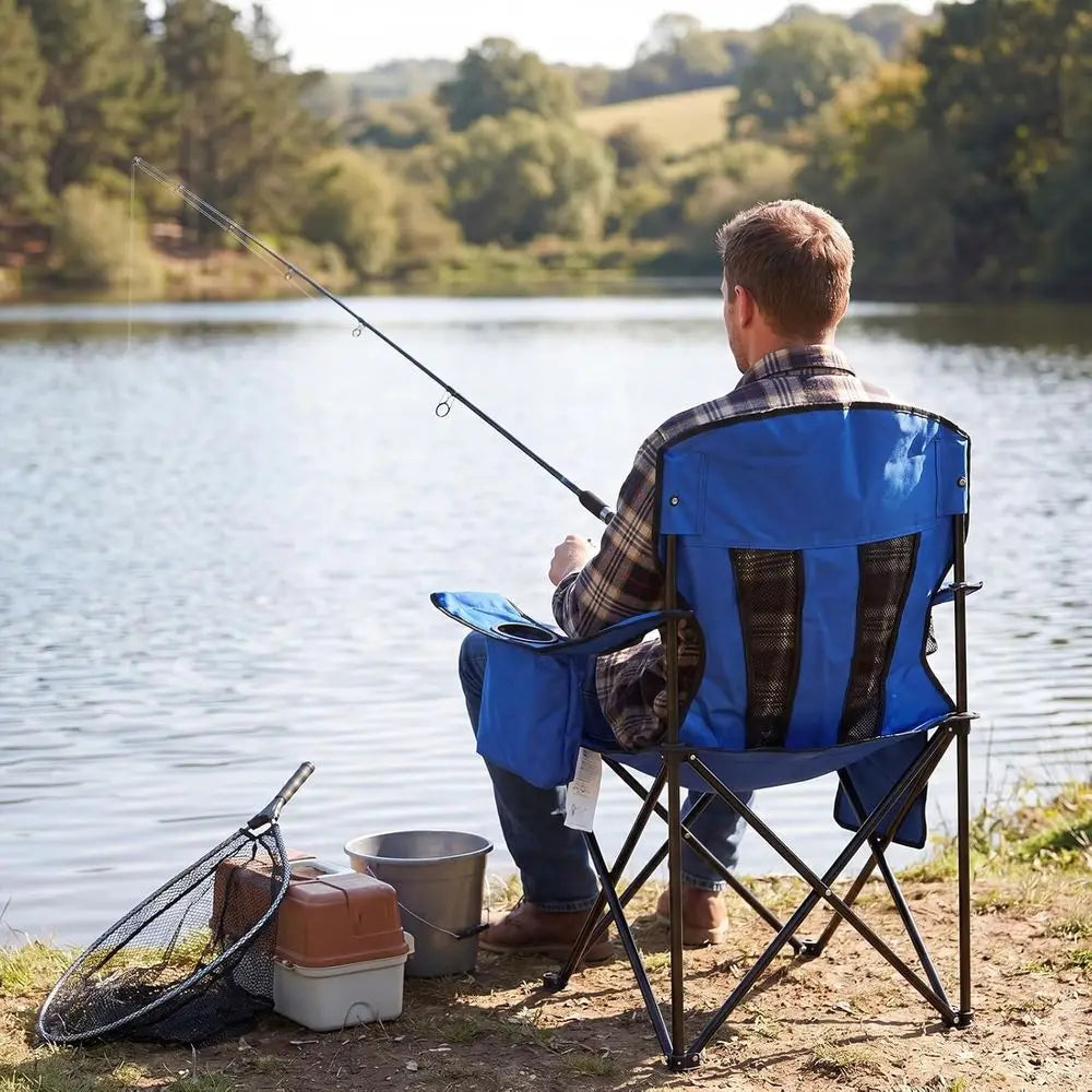 Camping Chairs or Adults 2 Pack, olding Chair with 4-Can Cooler Bag & Cup Holder, Portable Heavy Duty Outdoor Chair with Mesh Ba