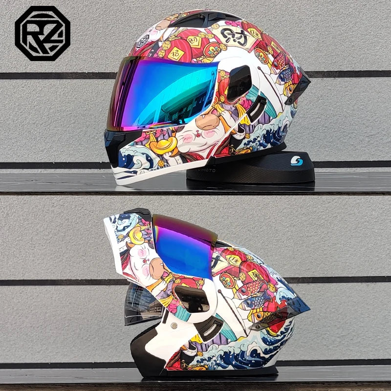 ORZ Personalised Motorcycle Full Face Helmet Men Women Fashion Dual Lens Helmets Motocross Racing Modular Flip Up Casco Moto