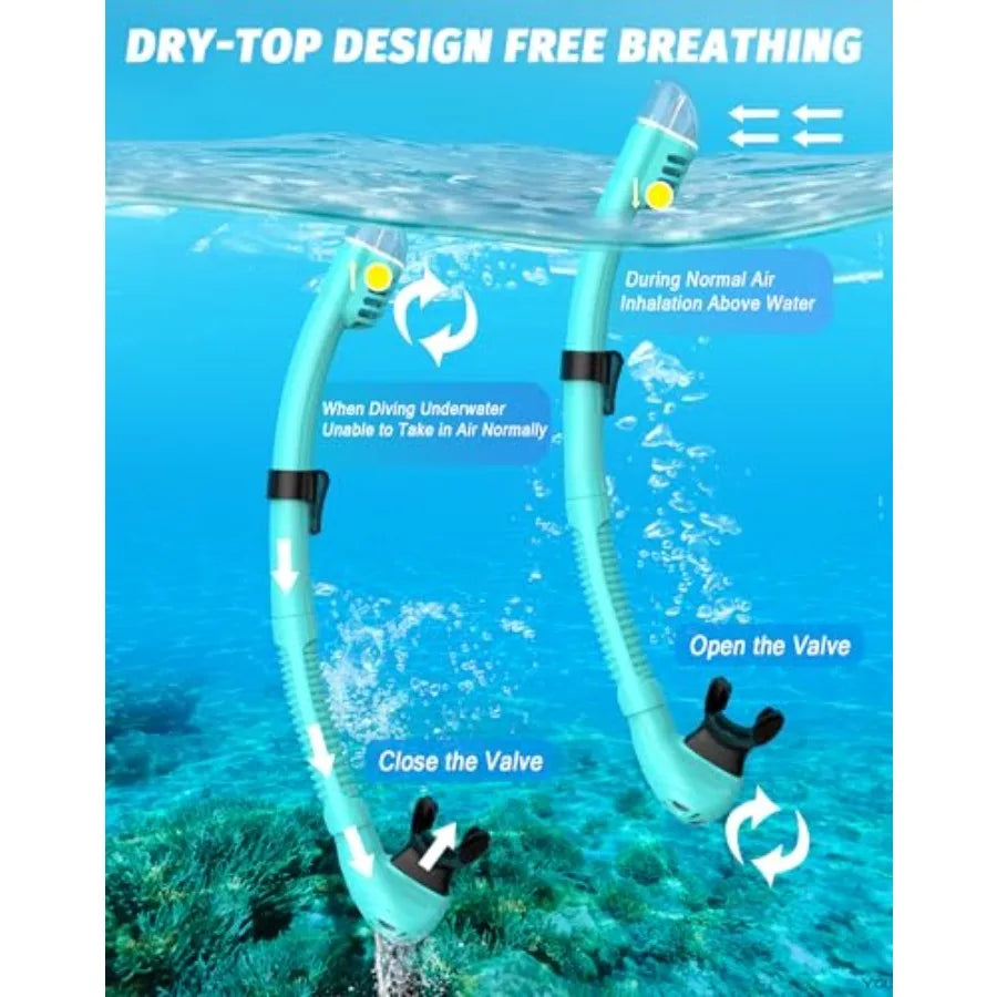 Snorkeling Gear for Adults, Snorkel Mask Set 180° Panoramic View Snorkel Gear, 100% Food-Grade Silicone Anti-Fog Anti-Leak Dry