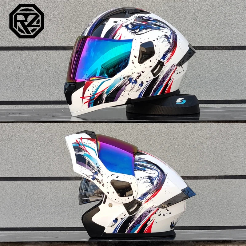 ORZ Personalised Motorcycle Full Face Helmet Men Women Fashion Dual Lens Helmets Motocross Racing Modular Flip Up Casco Moto