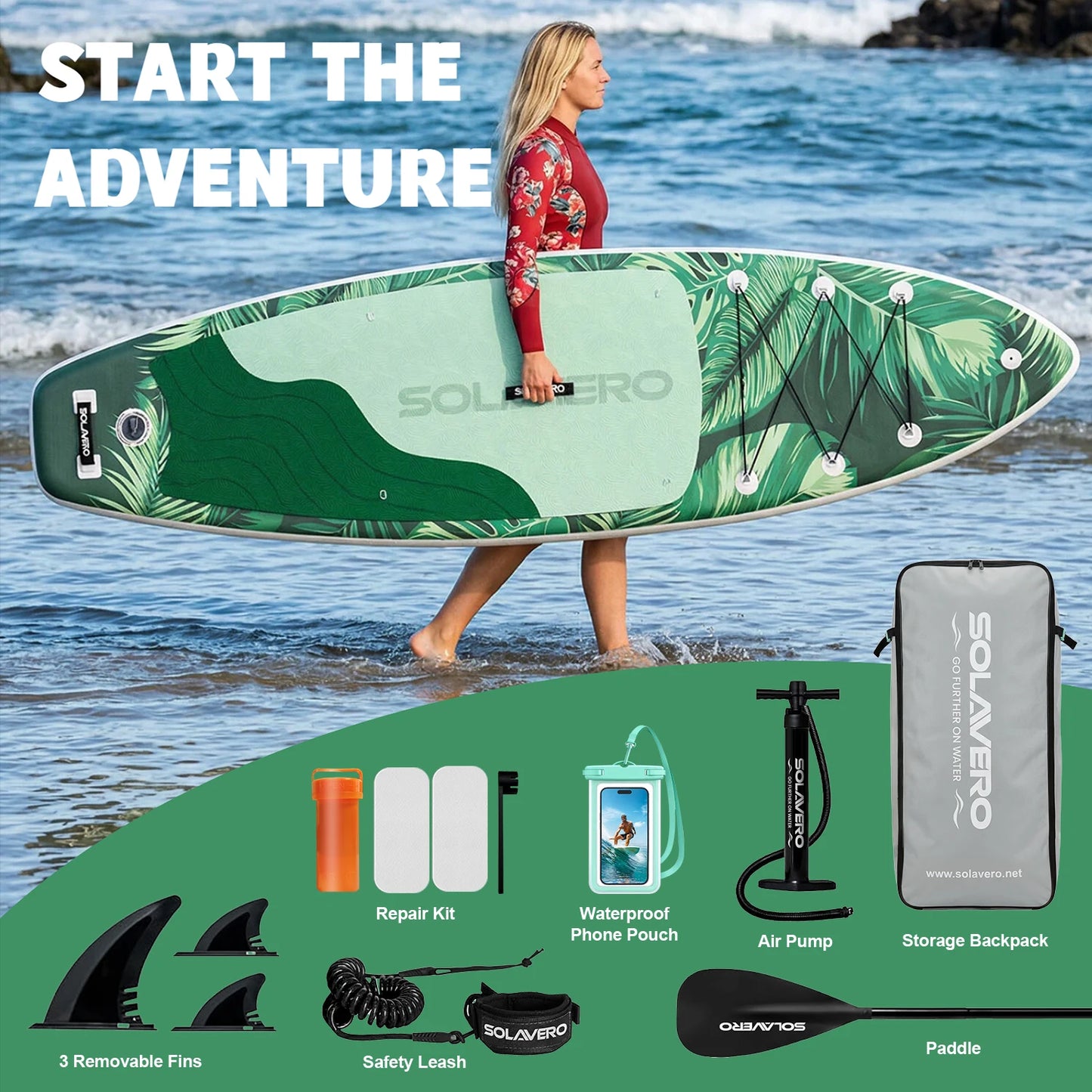 323/335/350cm Inflatable SUP Board with Accessories, 3 Removable Fins & Adjustable Paddle | Non-Slip Adult Paddle Board in Various Designs for All Water Activities