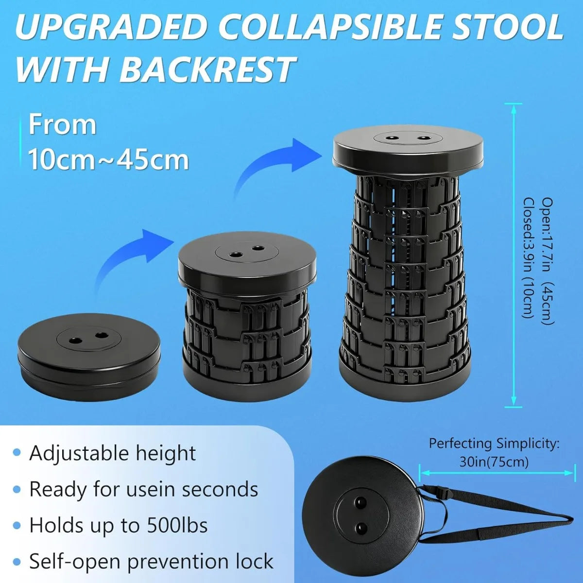 Upgraded Collapsible Stool with Table Top, Portable Telescopic Seat, Folding Stool for Camping Gardening Fishing Hiking BBQ, Tab