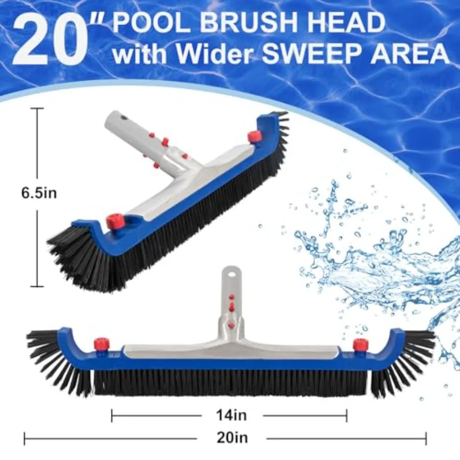 Deluxe Swimming Pool Cleaning Kit Including 20'' Pool Brush Head and Heavy Duty Pool Nets for Cleaning, 17.5''Pool Net Skimmer