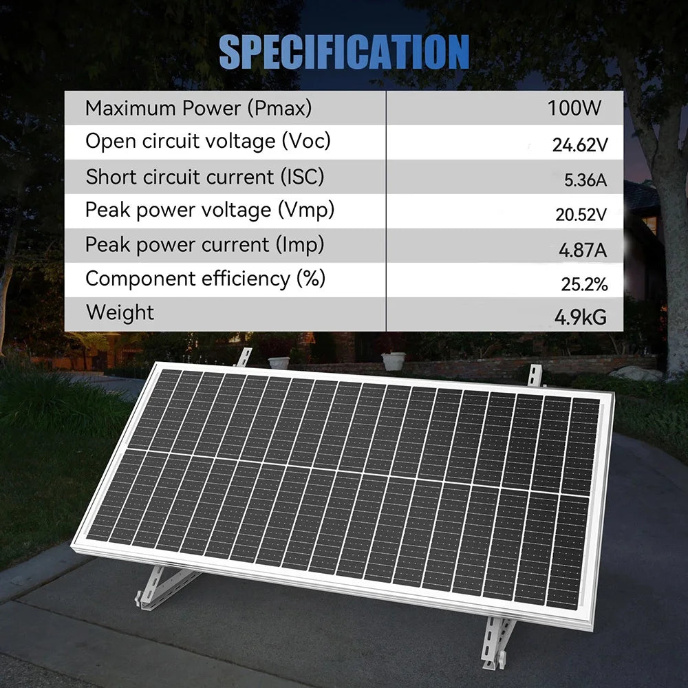 RVPOZWER 400W/200W/100W Rigid Solar Panels 18BB N-Type Mono Cells 25% High-Efficiency PV Power for Home Rooftop Camping Off Grid