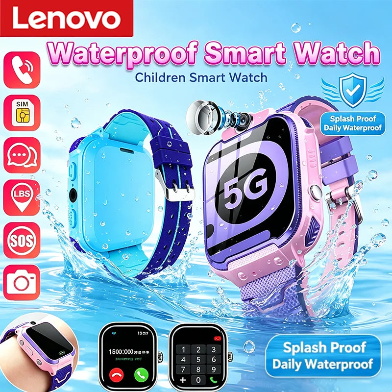 Lenovo 5G Kids Smart Camera Watch GPS Location Sim Card Call SOS IPX67 Waterproof reloj inteligente niños for Boys Girl 2027 New