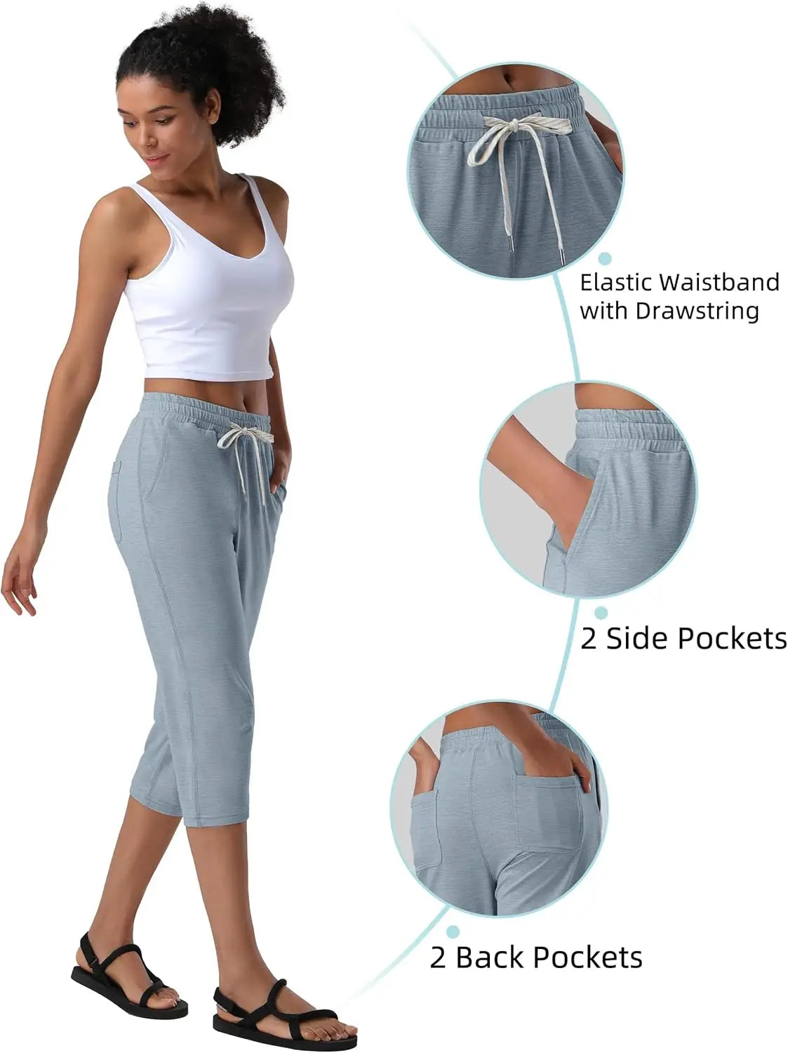 Pioneer Camp Women's Capri Yoga Pants Wide Leg Loose Stretch Athletic Sweatpants Causal Cropped Pajama Pants with Pockets