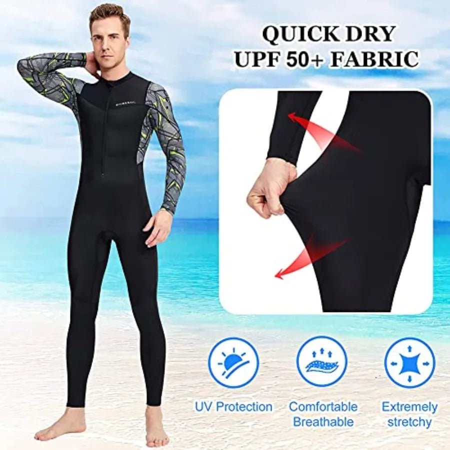 Dive Skins for Men Full Body Swimsuit Rash Guard Scuba Skin Thin Wetsuit, One Pcs Long Sleeve Quick Dry Diving Skin UV Pr