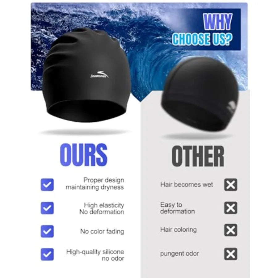 X- Silicone Swim Cap for Long Hair, 14.2in Long Waterproof Anti-Leak Seal for Braids, Dreadlocks, Weaves, Afros and Curls, Swim