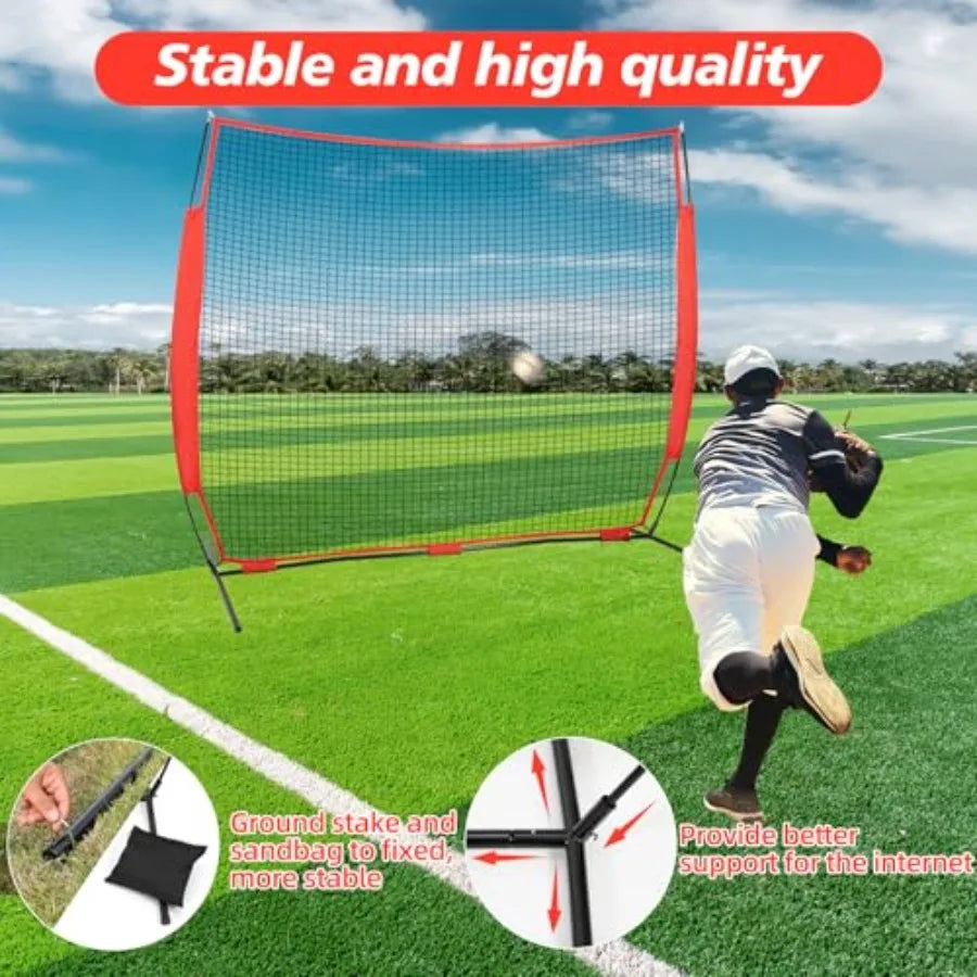 7x7ft/10x16ft/10x20ft Portable Sport Net Backstop Net for Softball, Lacrosse, Soccer with Handbag and 12 Ground Nails.