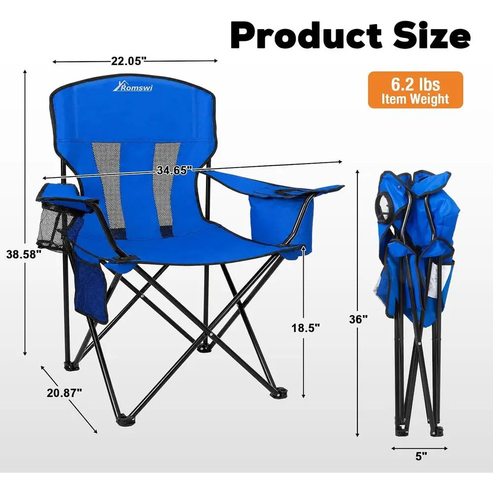 Camping Chairs or Adults 2 Pack, olding Chair with 4-Can Cooler Bag & Cup Holder, Portable Heavy Duty Outdoor Chair with Mesh Ba