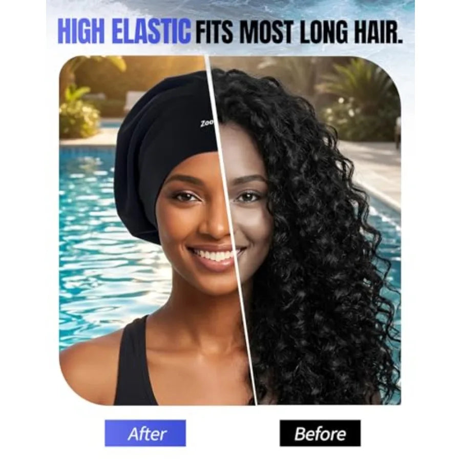 X- Silicone Swim Cap for Long Hair, 14.2in Long Waterproof Anti-Leak Seal for Braids, Dreadlocks, Weaves, Afros and Curls, Swim