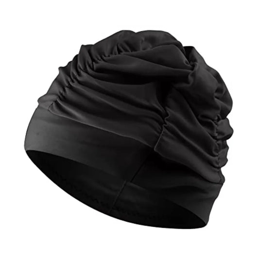 Swim Caps for Women Swimming, 1 Pcs Fabric Nylon Cloth Swim Cap, Comfort Pleated Swimming Cap for Long Hair, Not Waterproof Ela