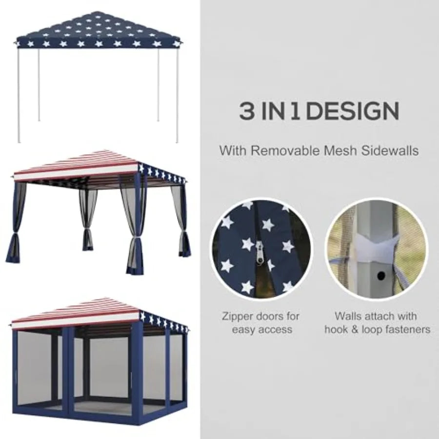 Outdoor 10' x 10' pop-up canopy tent with mesh netting, polyester fabric, beige, instant setup and height adjustable