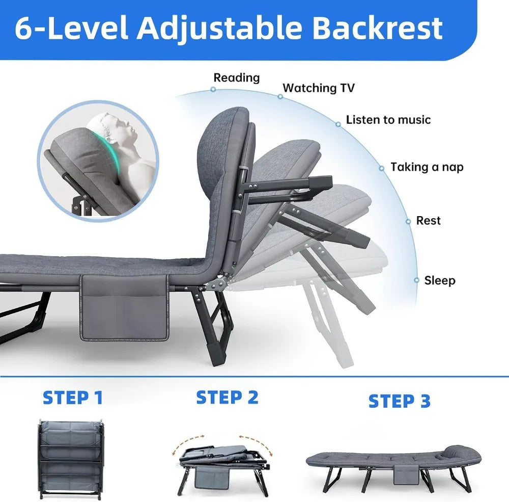 Heavy Duty Folding Camping Cot with Mattress, 550Lbs Capacity, No Assembly, Adjustable Portable Bed for Adults, Indoor Outdoor Use