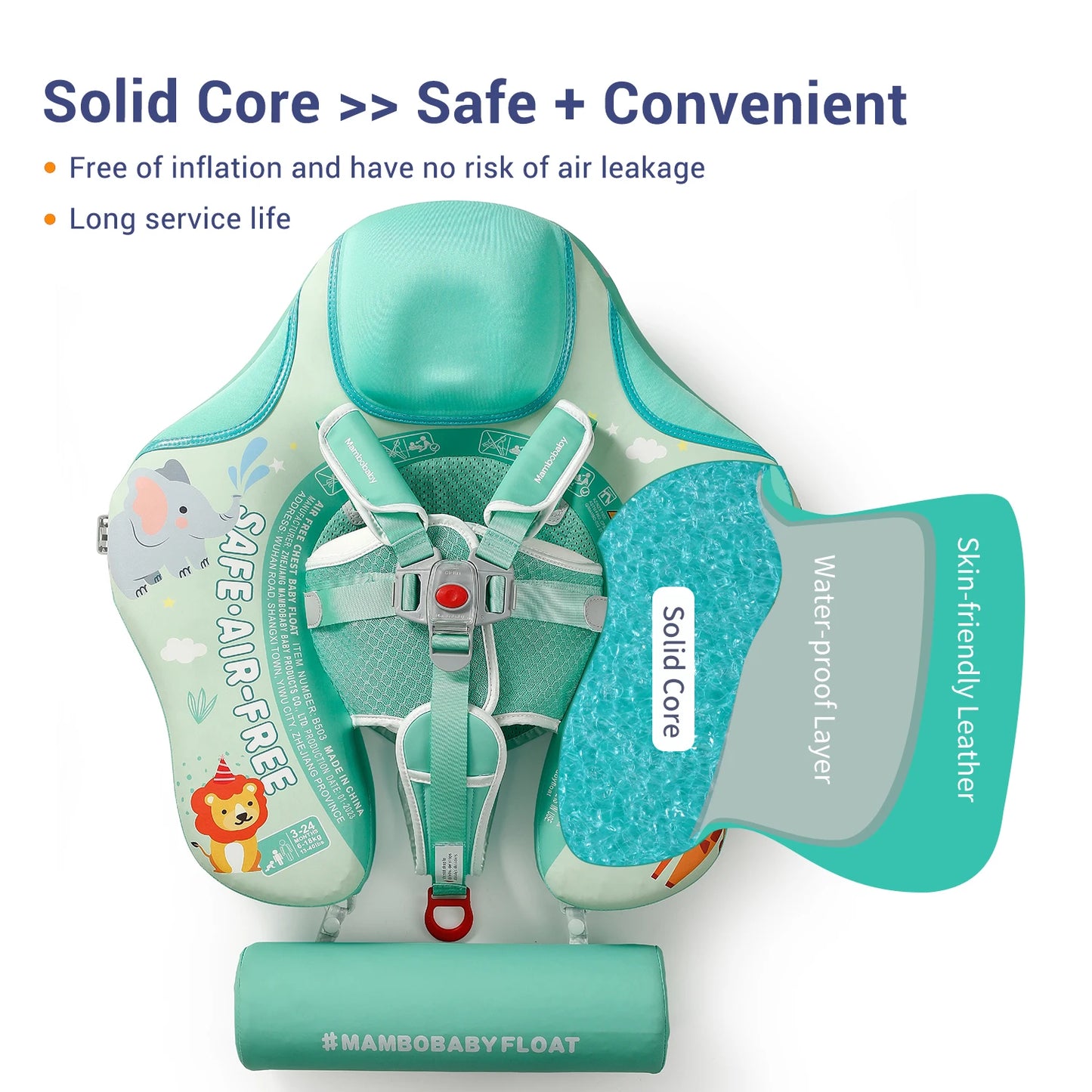 Mambobaby Animal Float Non-Inflatable Safe Solid Core Baby Swimming Buoy Water Trainer Infant Pool Floator Swim Ring with Canopy