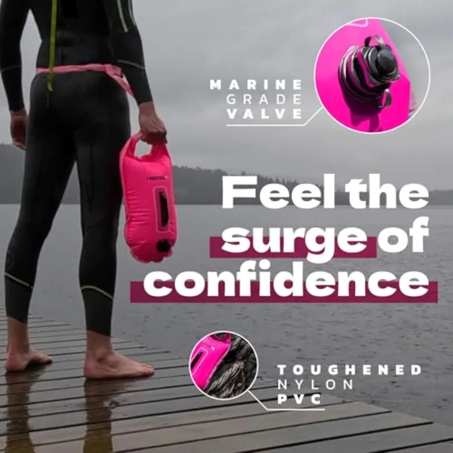 Swim Buoy for Open Water with Dry Bag 15L - Fully Waterproof Swim Bubble - Be Safe with Higher Visibility, Toughened Nylon and
