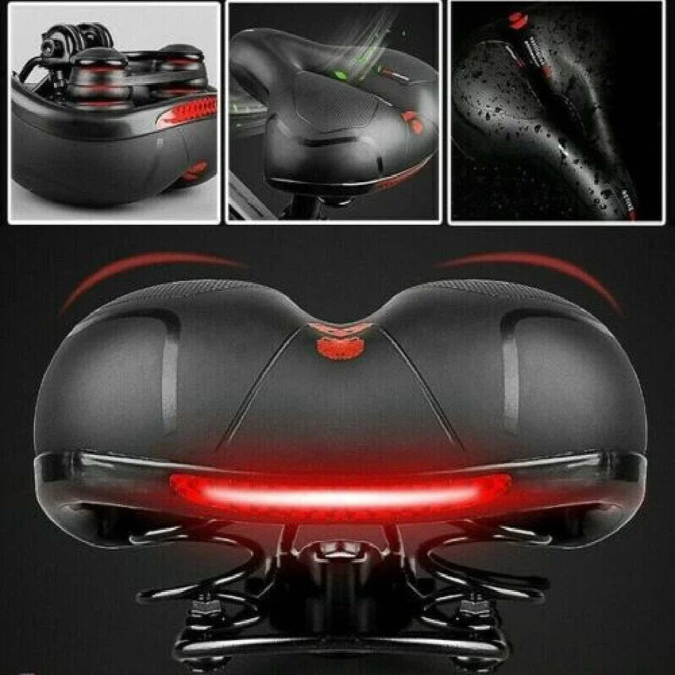 Widened Soft Ergonomic Bicycle Saddle Hollow Breathable Bike Seat With Taillight for Mountain Biking