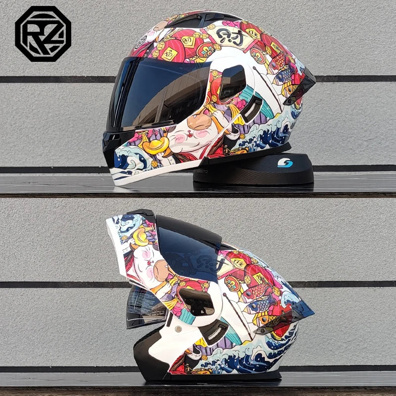 ORZ Personalised Motorcycle Full Face Helmet Men Women Fashion Dual Lens Helmets Motocross Racing Modular Flip Up Casco Moto