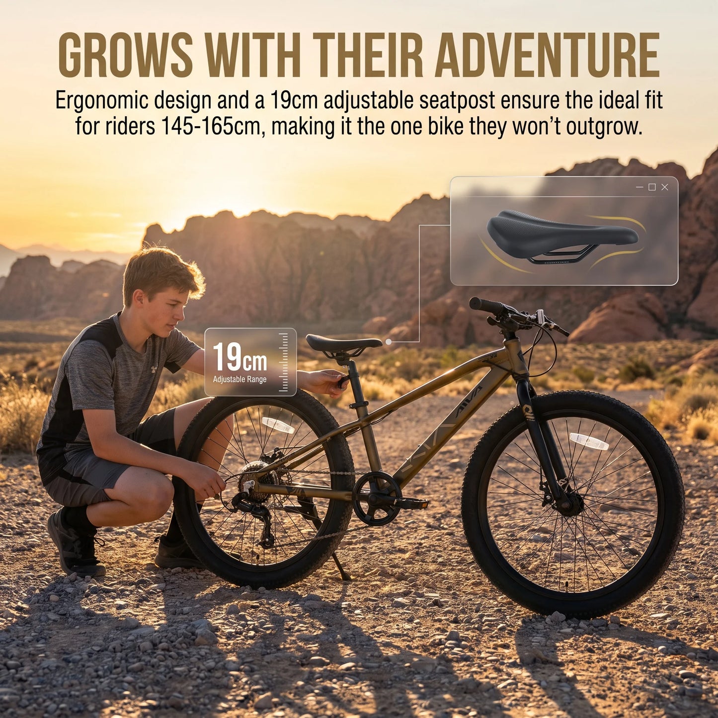 AIVA EXPLOPER24 Hardtail MTB, 7 Speed Mountain Bike, Bicycle for Teenagers and Adults, 24 Inch Wide Tires, Lightweight Aluminum Frame, Front & Rear Disc Brakes