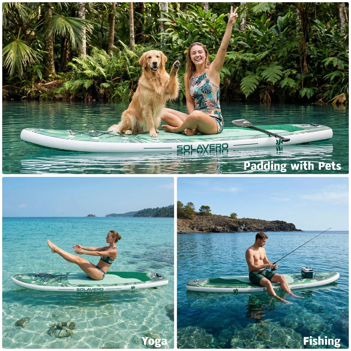323/335/350cm Inflatable SUP Board with Accessories, 3 Removable Fins & Adjustable Paddle | Non-Slip Adult Paddle Board in Various Designs for All Water Activities
