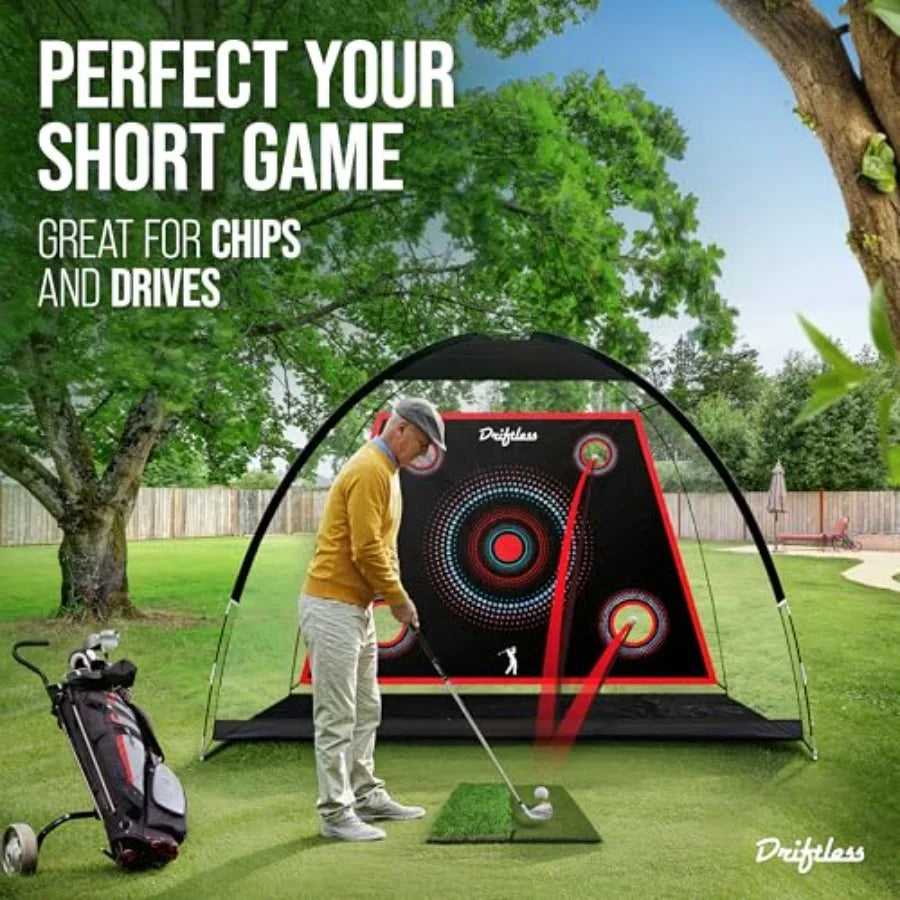 Golf Net 10x7 ft Practice Net for Backyard Driving, Indoor Hitting Net with Mat, A Great Gift for Golfers