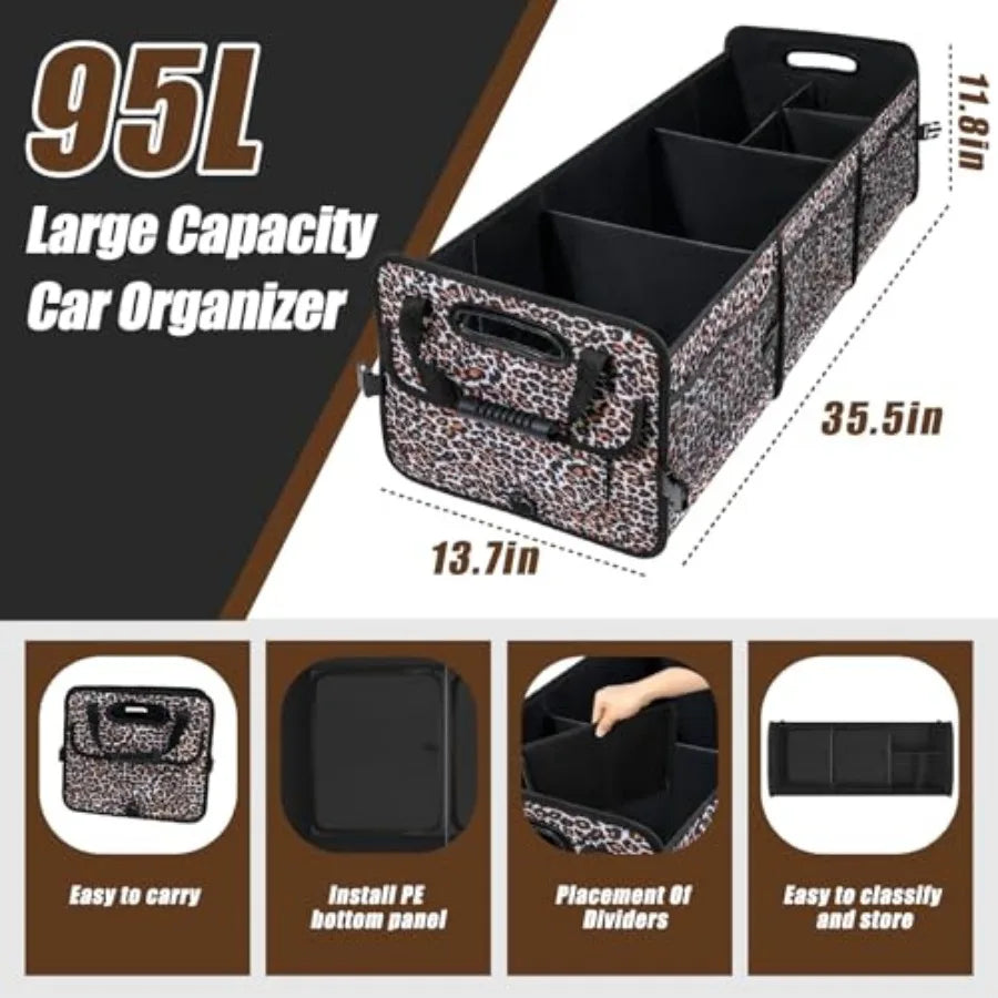Trunk Organizer - 95L Large Capacity, Non-Slip Bottom, Waterproof, Portable Car Storage for SUV, Truck, Sedan