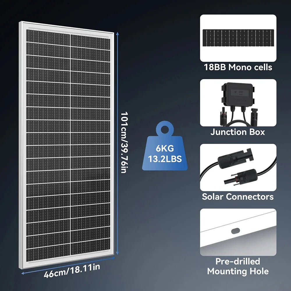 RVPOZWER 400W/200W/100W Rigid Solar Panels 18BB N-Type Mono Cells 25% High-Efficiency PV Power for Home Rooftop Camping Off Grid
