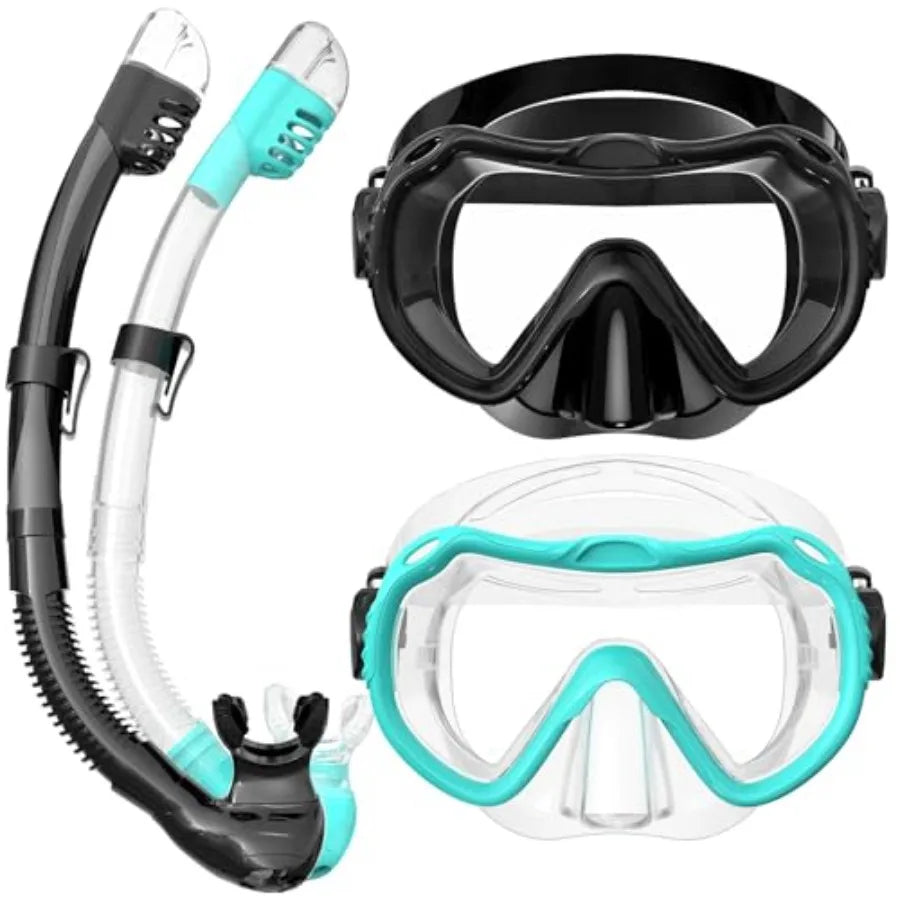 Snorkeling Gear for Adults, Snorkel Mask Set 180° Panoramic View Snorkel Gear, 100% Food-Grade Silicone Anti-Fog Anti-Leak Dry