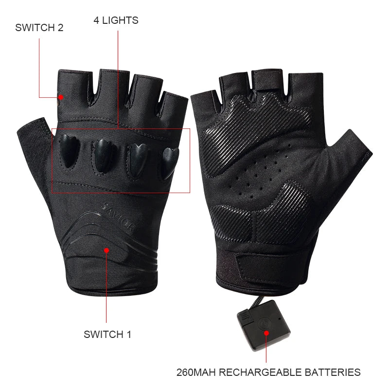 DAYWOLF Led Gloves Mountain Hiking Cycling Fishing Outdoor Night Sports Anti Slip Lighting Touch Screen Half Finger Men Green